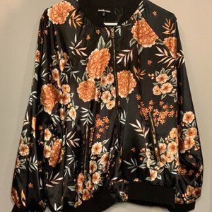 Black Floral Lightweight Bomber Jacket
